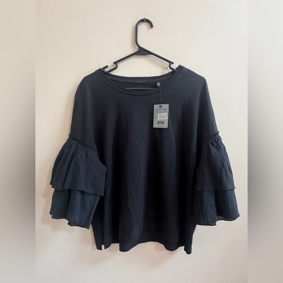 ATM Anthony Thomas Melillo Tops - ATM Anthony Thomas Melillo Black Ruffle Sleeve Pullover Shirt Top Blouse Org Tag